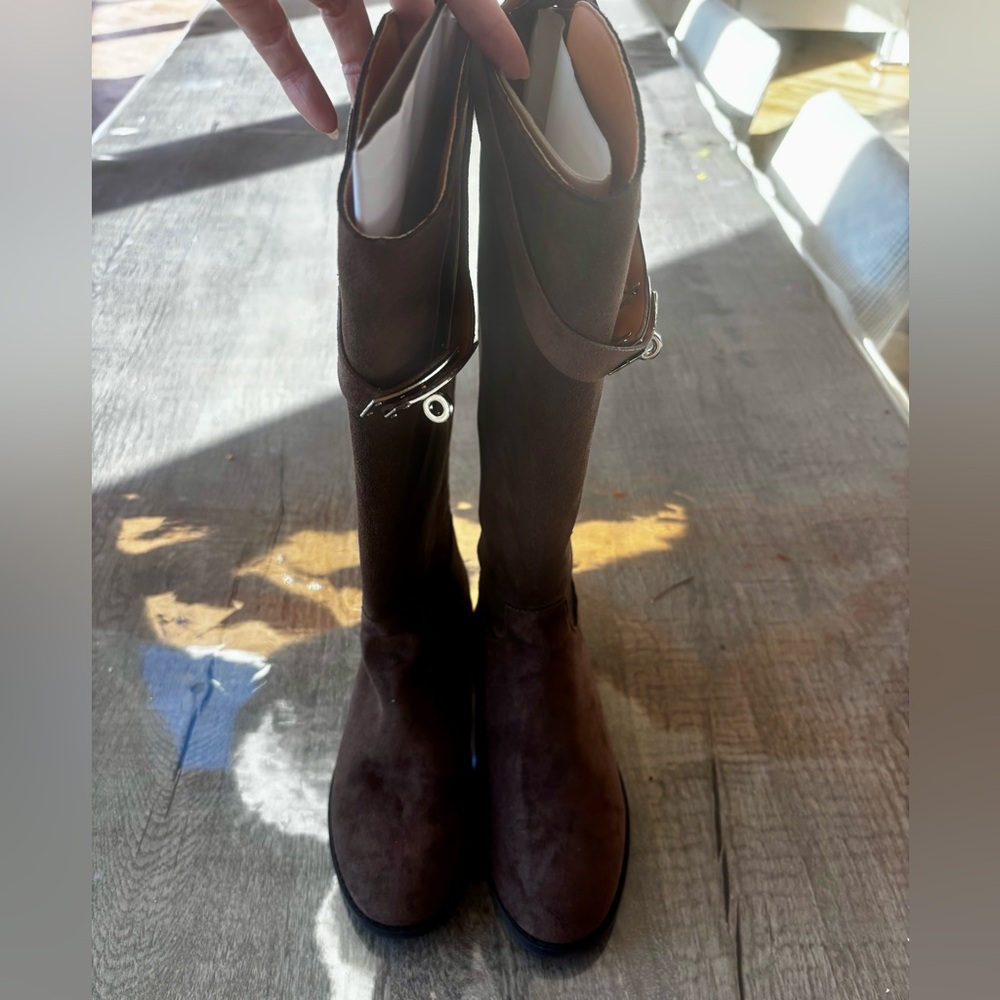 Faux Suede Chocolate Brown flat Boots - Picture 2 of 4